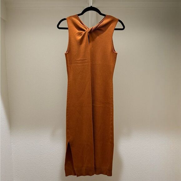 Proenza Schouler Stretch Ribbed Knit‎ Midi Dress silk cotton Twist Back XS - Picture 4 of 11